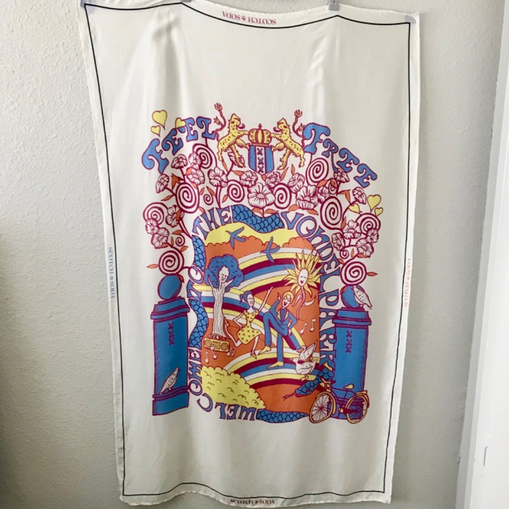 Scotch & Soda Vondelpark Artwork Graphic Printed Scarf O/S Amsterdam Artsy Music